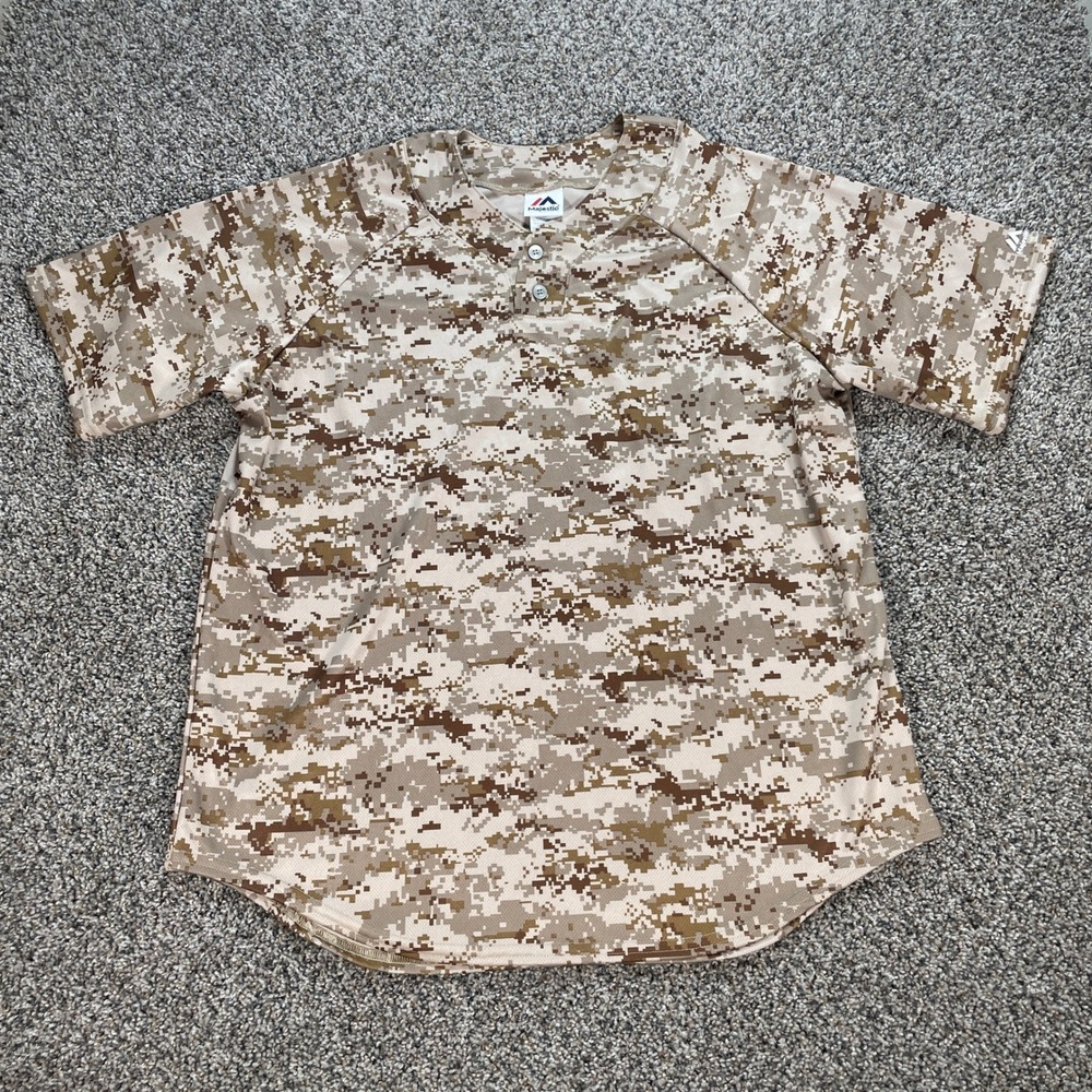 Majestic Men's XL Desert Digital Camo Baseball Jersey Henley Shirt Tan Brown